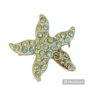 Crystal Starfish Pin Brooch Sea Life Gold Plated Aqua Beach Island